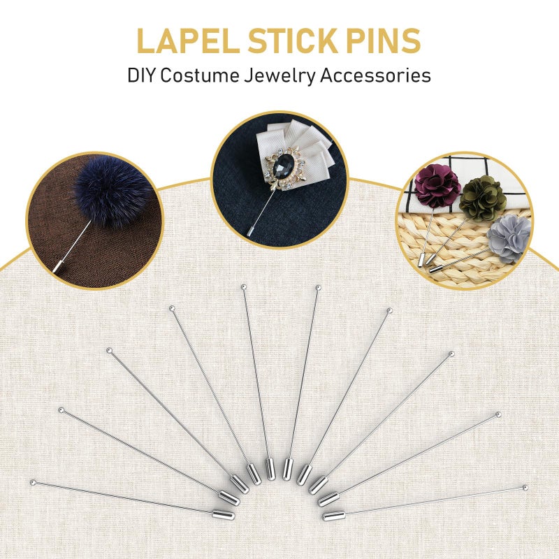 HEALLILY 20pcs Metal Stick Pin Silver Brooch Safety Pins Long Needle Eye with Stopper Ends for Men Women Suit Tie Hat Scarf Accessories 90mm - Image 4
